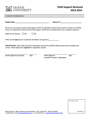 Child Support Received Form 2013-2014