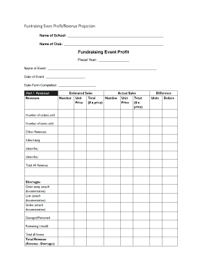 Fundraising Event Profit Revenue Projection