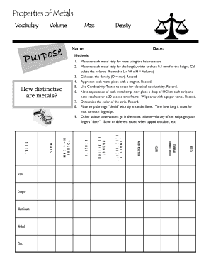 Properties of Metals Lab Worksheet