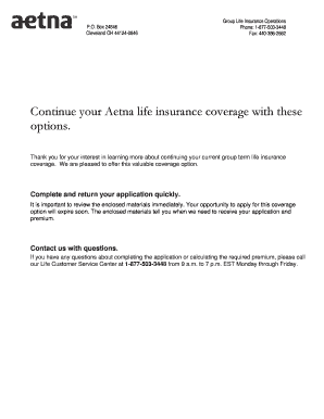 Aetna Group Term Life Insurance Portability Application