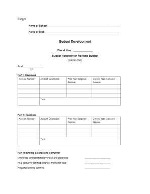 School Club Budget Form