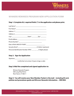 Winners Rewards Program Application Form