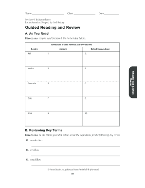 Latin America Independence Guided Reading