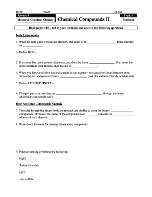 Science 9 Ionic Compounds Worksheet
