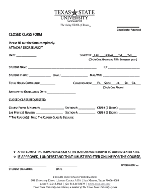 Closed Class Request Form
