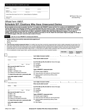 Schedule E/F: Creditors Who Have Unsecured Claims