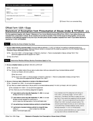 Statement of Exemption from Presumption of Abuse Under § 707(b)(2)