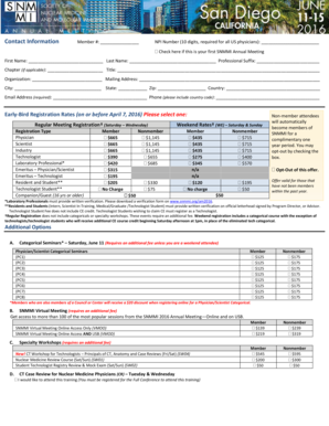SNMMI Annual Meeting 2016 Early-Bird Registration Form