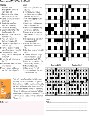 Crossword Puzzle Contest Entry Form