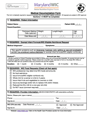 Medical Documentation Form for Exempt Infant Formula/WIC-Eligible Nutritional