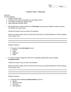 Context Clues Antonyms Worksheet