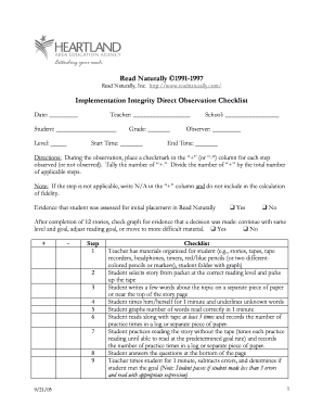 Read Naturally Implementation Integrity Checklist