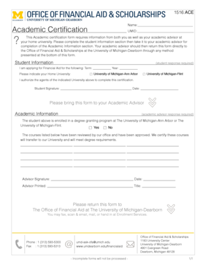 University of Michigan Academic Certification Form