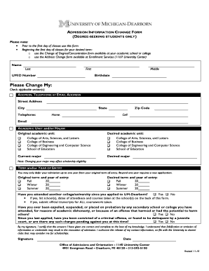 Admission Information Change Form
