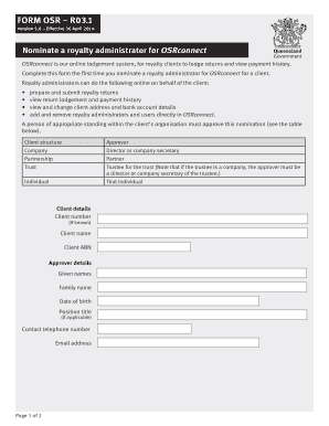 Queensland Royalty Administrator Nomination Form