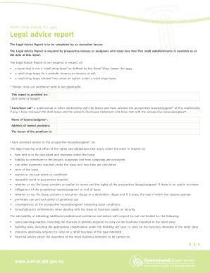 Legal Advice Report for Retail Shop Leases