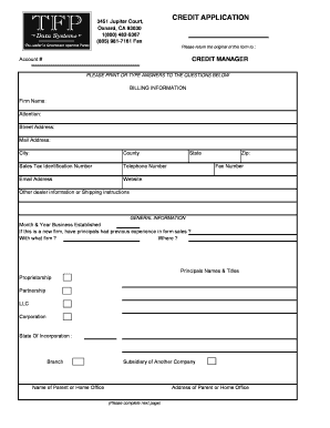California Credit Application Form