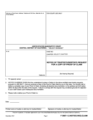 Notice of Trustee's Request for Proof of Claim