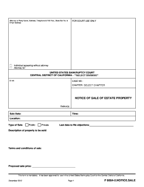 Notice of Sale of Estate Property