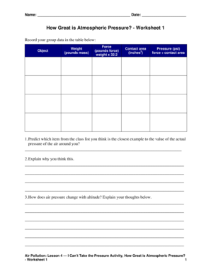 Atmospheric Pressure Worksheet