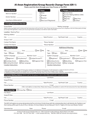 Al-Anon Registration/Group Records Change Form (GR-1)