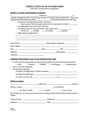 Verification of No Income Form