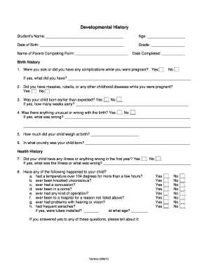 Student Developmental History Form