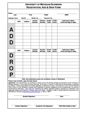 University of Michigan-Dearborn Registration Add & Drop Form