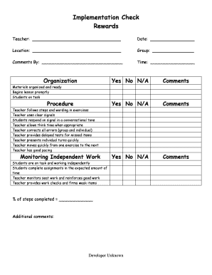 Teacher Implementation Check Form