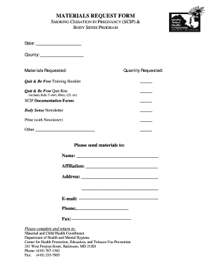 Smoking Cessation in Pregnancy Materials Request Form