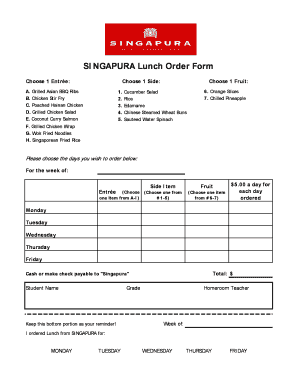 Singapura Lunch Order Form