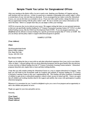 Thank You Letter for Congressional Offices