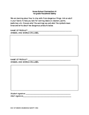 1st Grade Household Safety Form