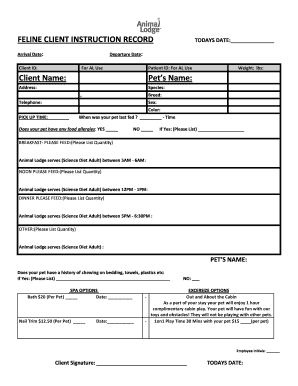 Pet Boarding Client Instruction Record