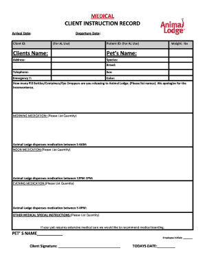 Pet Medication Instruction Record