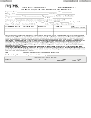 Virginia Parks and Recreation Activity Registration Form