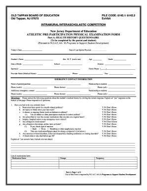 New Jersey Athletic Pre-Participation Physical Examination Form