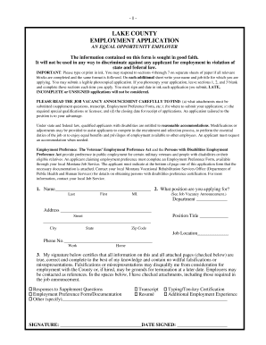 Lake County Employment Application