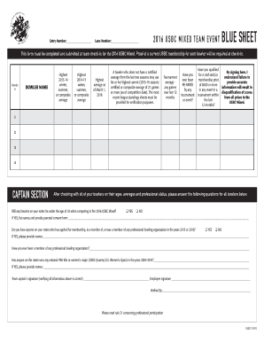 USBC Mixed Team Event Registration Form