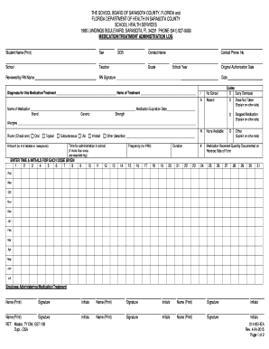 Florida School Medication Administration Log