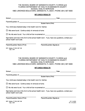 School Nit Check Results Form