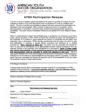AYSO Participation Release Form