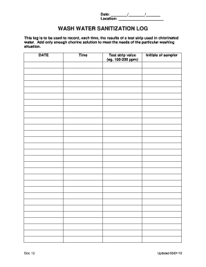 Wash Water Sanitization Log