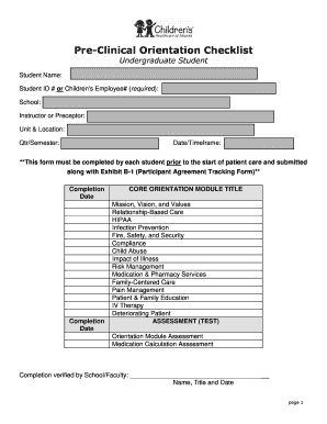 Pre-Clinical Orientation Checklist