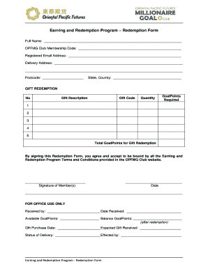 OPFMG Club Gift Redemption Form