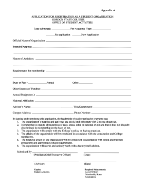 APPLICATION FOR REGISTRATION AS A STUDENT ORGANIZATION - www2 gordonstate