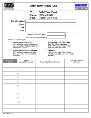 Oregon DMV Tow Desk Fax Form