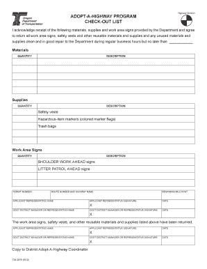 Oregon Adopt-A-Highway Check-Out List