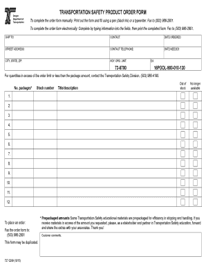 Oregon Transportation Safety Product Order Form