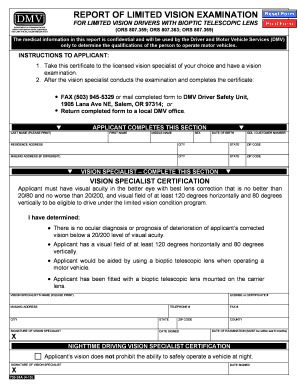 Oregon Limited Vision Examination Report
